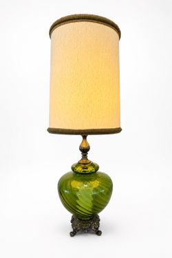 Vintage Mid Century Green Swirl Glass Lamp - Hollywood Regency Nightlight