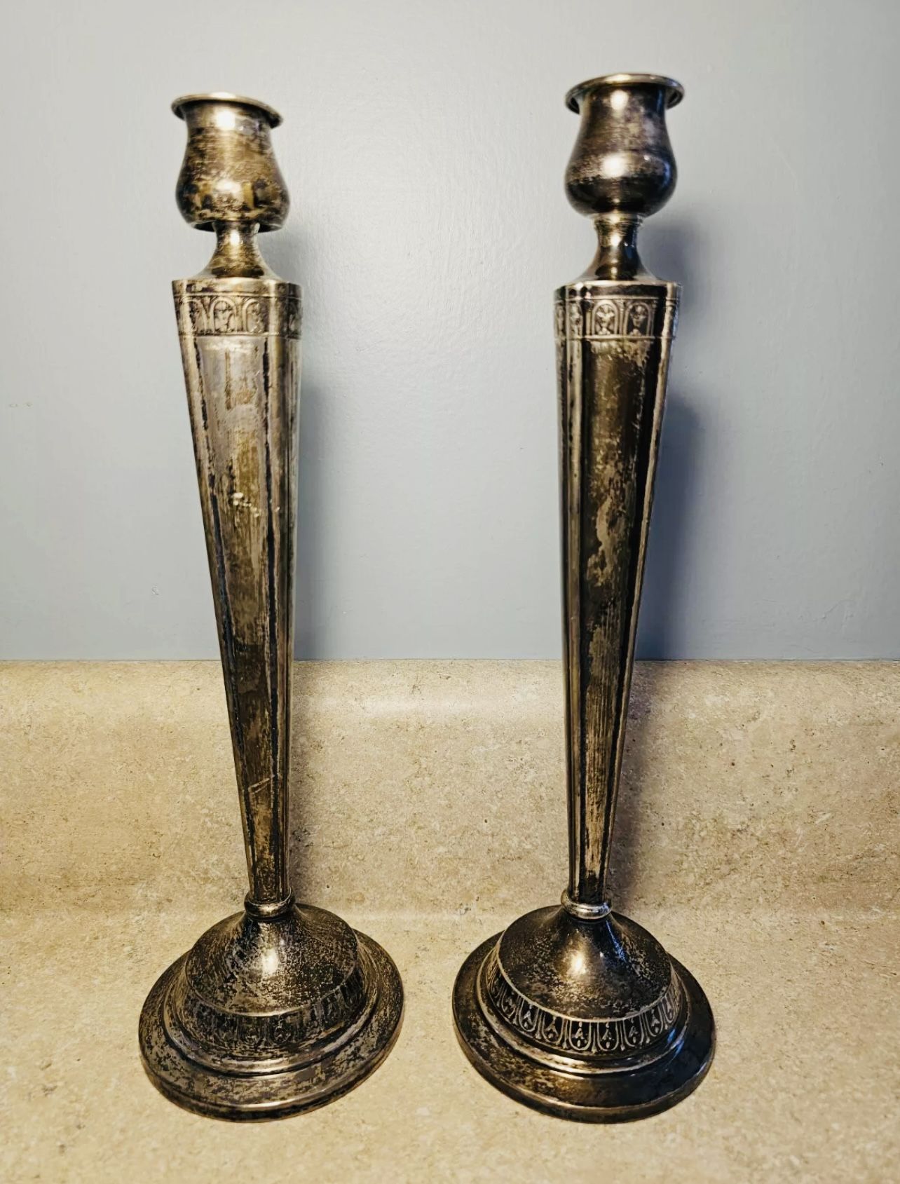 KMK Sterling Reinforced With Cement Candle Stick Set 11.5in