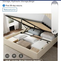iPormis Full Size Bed Frame with Lift up Storage & Wingback Headboard, Upholstered Linen Bed Frame with Storage, Hydraulic Storage,Beige