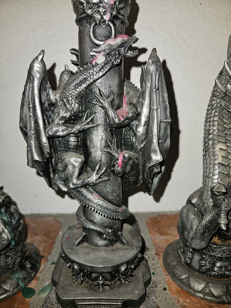 Dragon Pewter Candle Holders