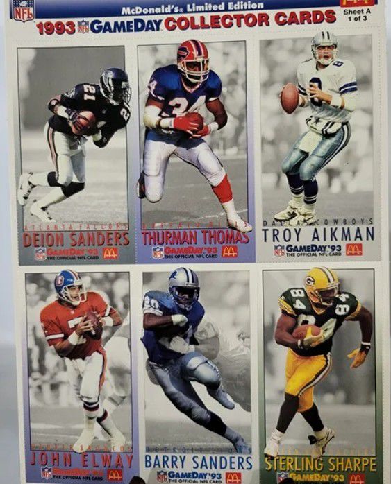 1993 NFL Stars Gameday Collector Cards; McDonald's, 1 Of 3 Sheet A


