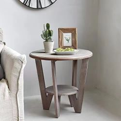 COZAYH Rustic Farmhouse end Table with Storage Shelf, French Country Accent Side Table for Family, Dinning or Living Room, Small Spaces, Modern, Round