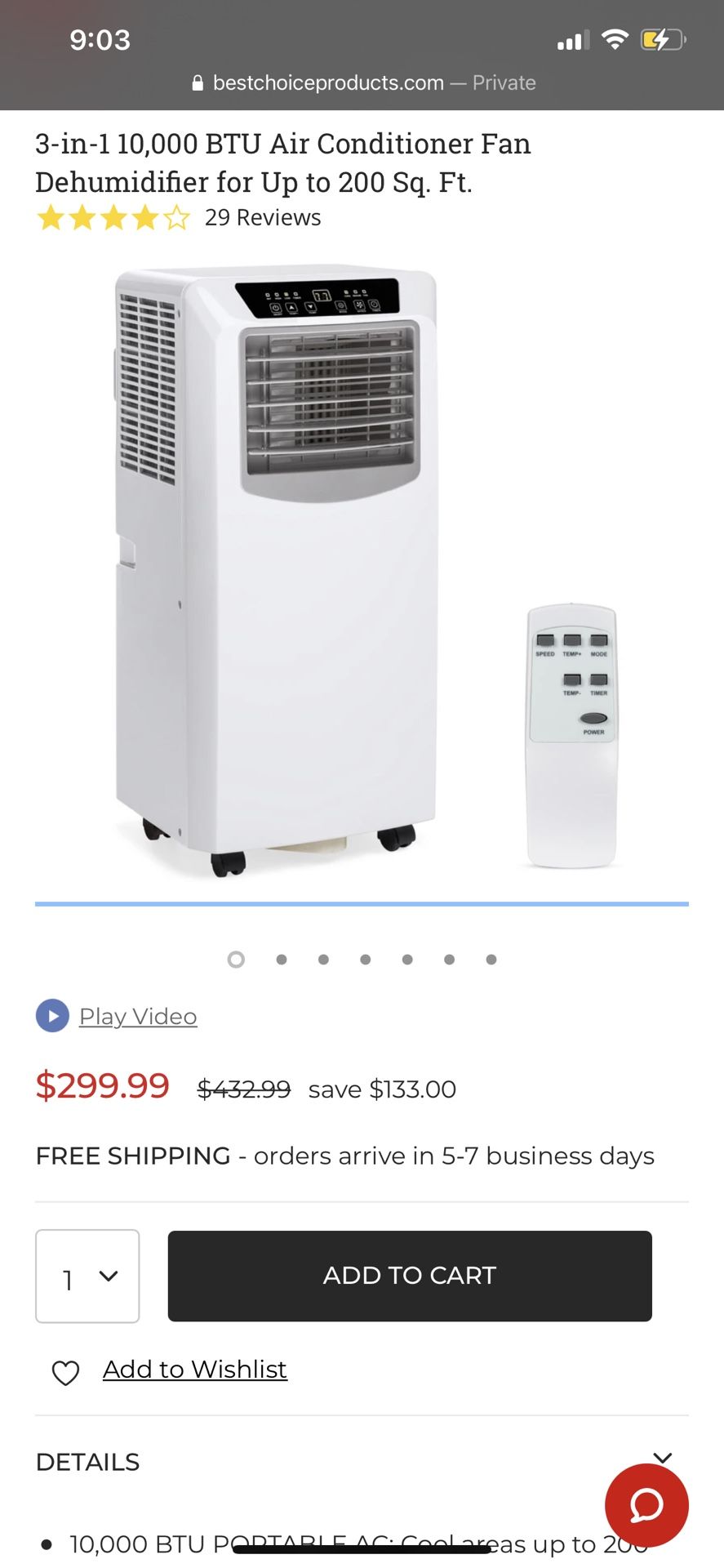 3-in-1 10,000 BTU Air Conditioner Fan Dehumidifier for Up to 200 Sq. Ft.