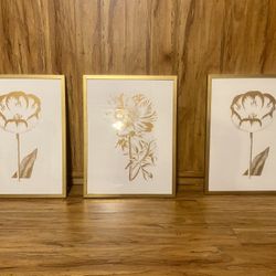 Gold Floral Wall Art Set – 3 cuadros modernos