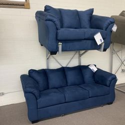 ❤️$10 Down Payment Finance ▪️Brand New Darcy Blue Sofa and Loveseat Living Room Set