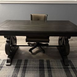 Dark Wood Trestle Desk & Office Chair Set