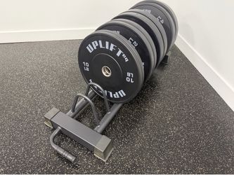 Brand New 230LB Olympic Bumper Plate Set w/ Rolling Storage Rack