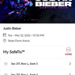 2 Tickets Justin Bieber Concert On March 22nd 