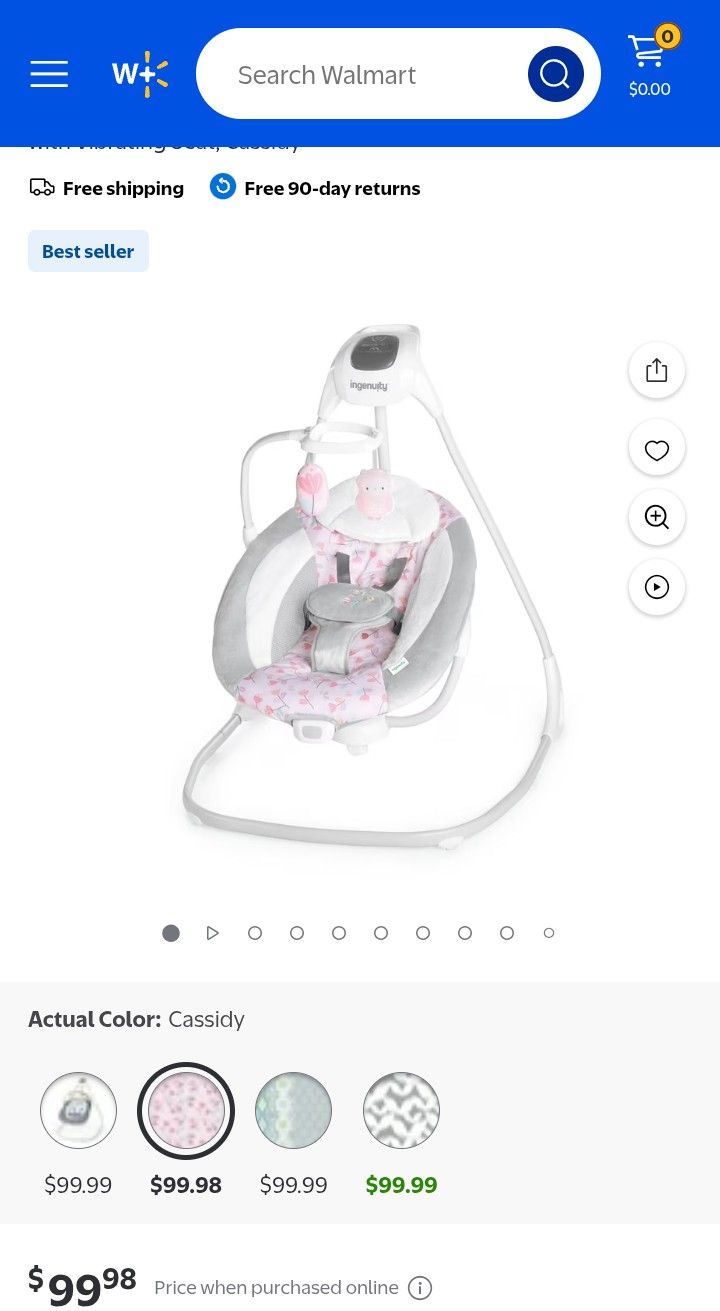 Ingenuity SimpleComfort Multi-Direction Compact Baby Swing with Vibrating Seat, Unisex - Cassidy (Pink)