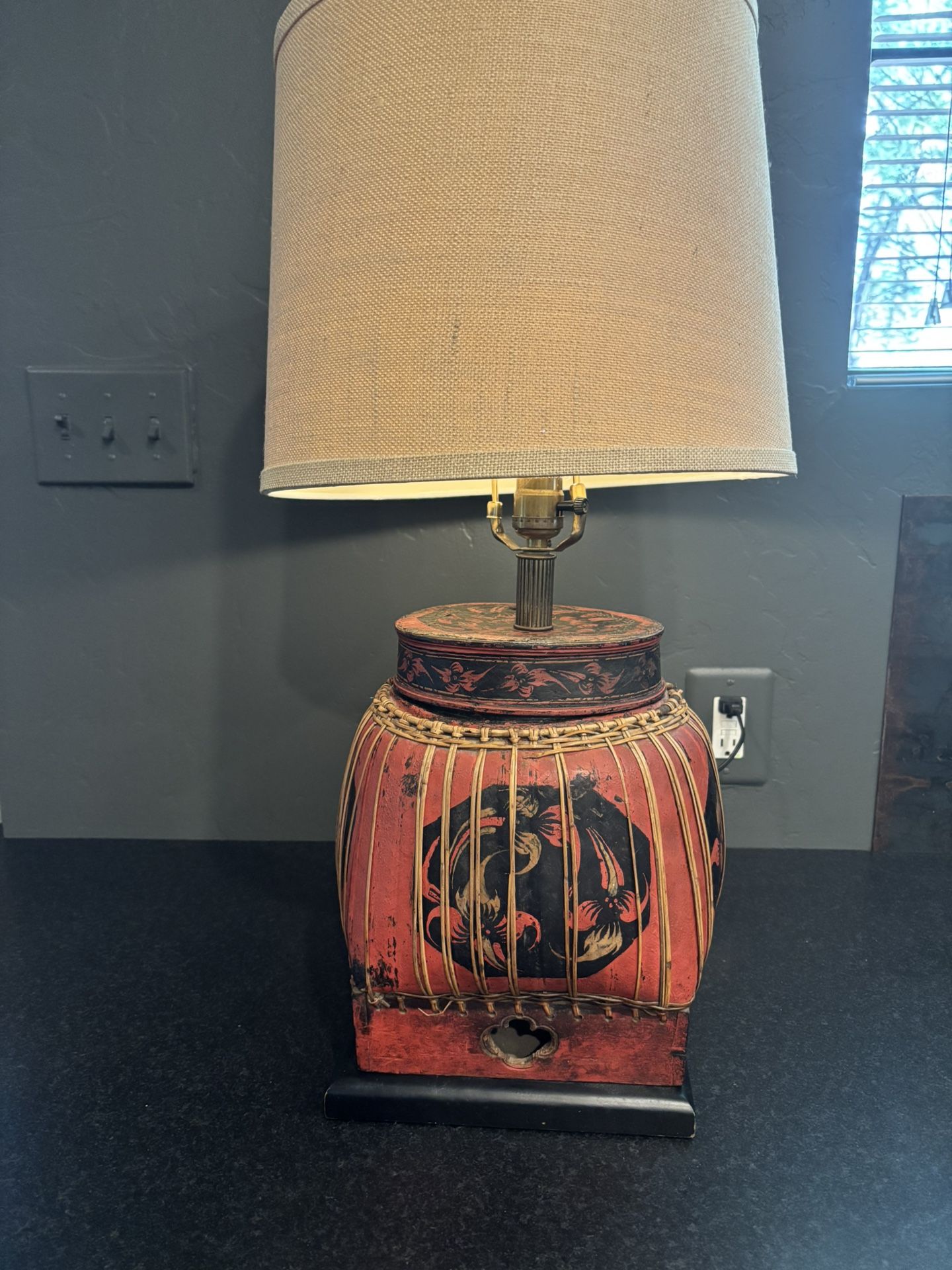 Antique Chinese Rice Storage Container Lamp