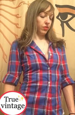 Authentic vintage button up plaid blouse shirt | Sz M-L | $10 OR BEST OFFER!