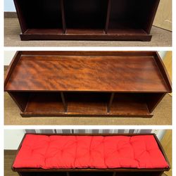 Entryway Bench w Cube Storage. Both red and black cushion. Size in pics 