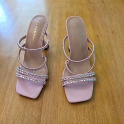 Women's Shoes - Pair of Soft Pink & Rhinestone Crystal Patent Heel Rampage 7 Strappy Heels