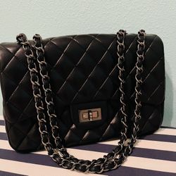 Large Fancy Black Leather Handbag 