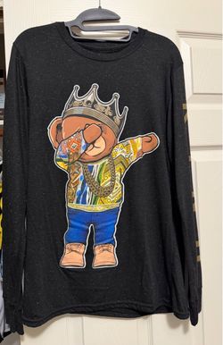 Black Graphic Long Sleeve Shirt Dabbing Bear