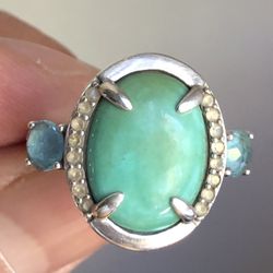  Beautiful Turquoise And Topaz Stone Sterling Silver Ring Size 7