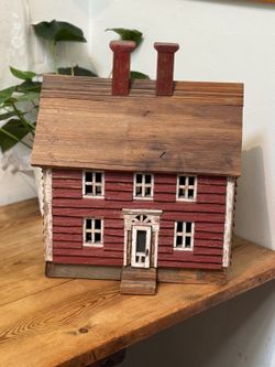 Vintage Rustic Handmade Wooden House Decor / Folk Art Cabin