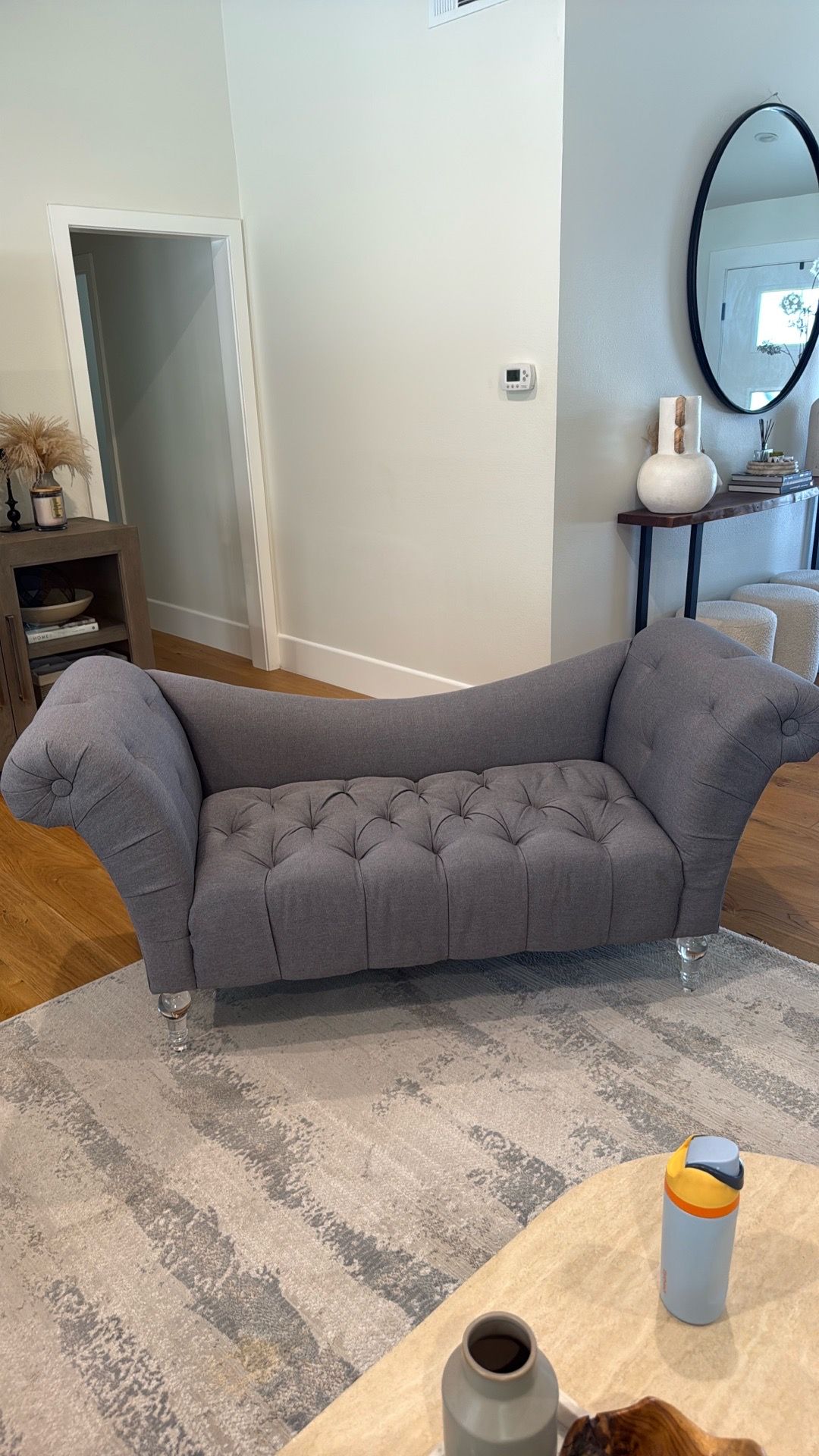 Grey Chaise lounge with acrylic legs