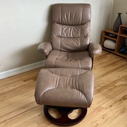 Stressless Style Swivel Taupe Bonded Leather Recliner & Ottoman