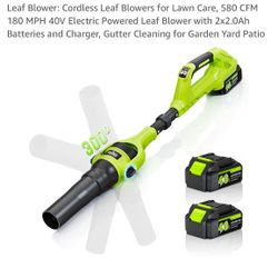 Leaf Blower: Cordless Leaf Blowers for Lawn Care, 580 CFM 180 MPH 4OV Electric Powered Leaf Blower with 2x2.0Ah Batteries and Charger, Gutter Cleaning