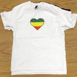 ONE LOVE Rasta Heart Tee Shirt 100% Cotton Unisex Men's and Women's Tee Shirt ~ Surf ~ Yoga ~ 1Love