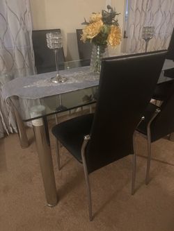Dining glass table with chairs