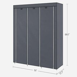 SONGMICS Portable Closet Clothes Storage Organizer w/ 10 Shelves 1 Clothes Hanging Rail - Grey