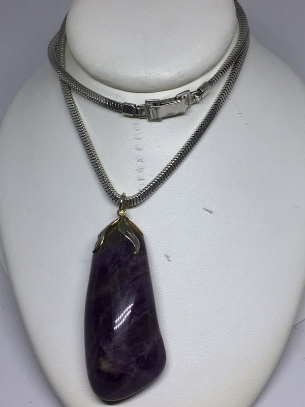 925 Sterling Silver Large Amethyst Necklace