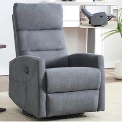 Gray fabric swivel and rock recliner chair