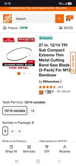 Milwaukee 27 in. 12/14 TPI Sub Compact Extreme Thin Metal Cutting Band Saw Blade For M12 Bandsaw