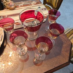 Vintage  cranberry  Pitcher set