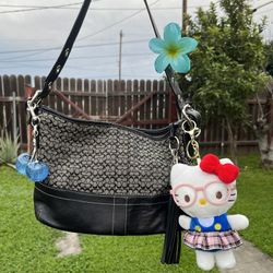 Coach Black Monogram Signature Canvas & Leather Strap Shoulder Bag