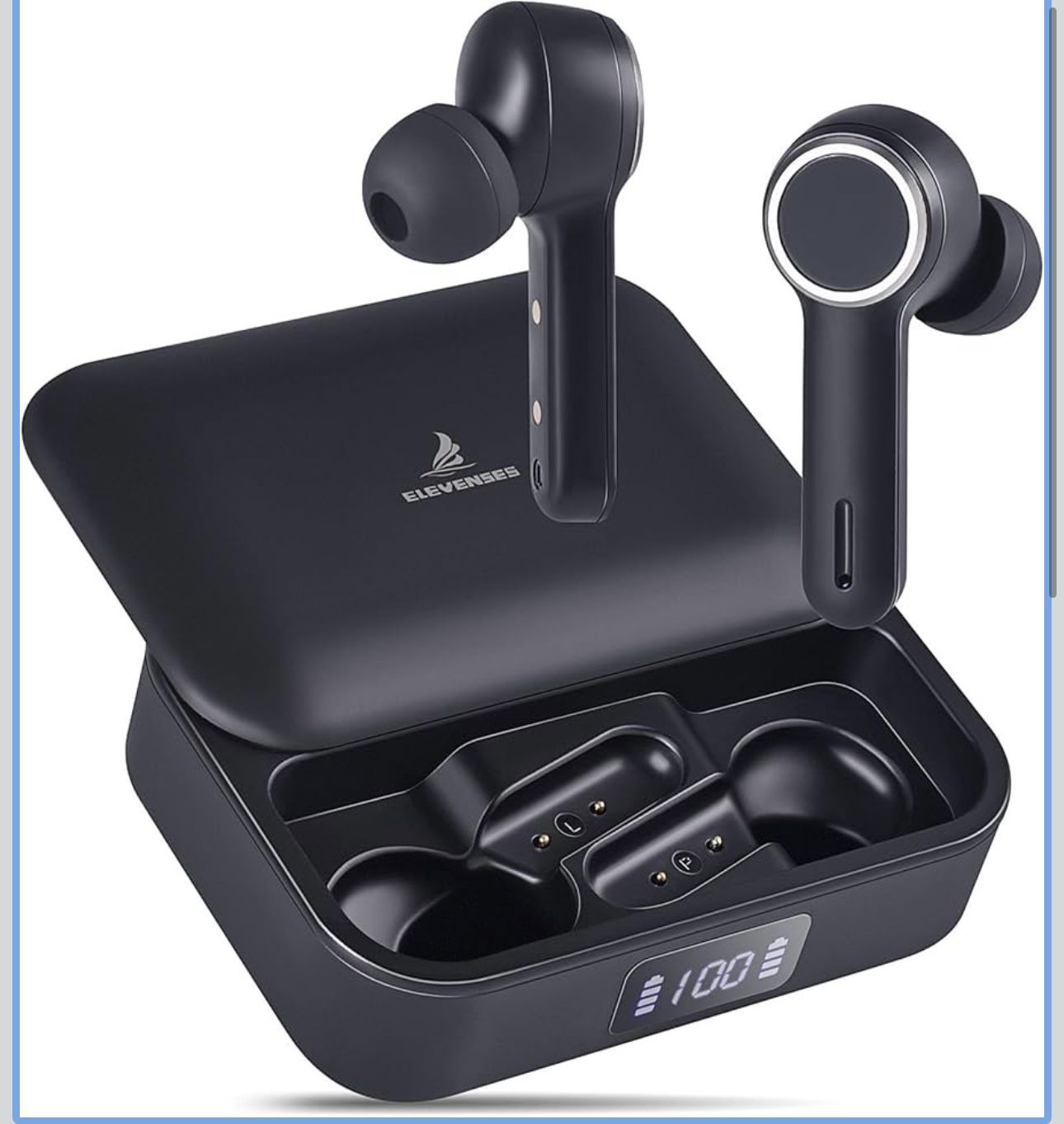 ELEVENSES True Wireless Earbuds with Microphones Bluetooth5.0 in-Ear Headphones Auto Pairing HD Sound 45H Playtime Ergonomic Design USB-C Slide Case