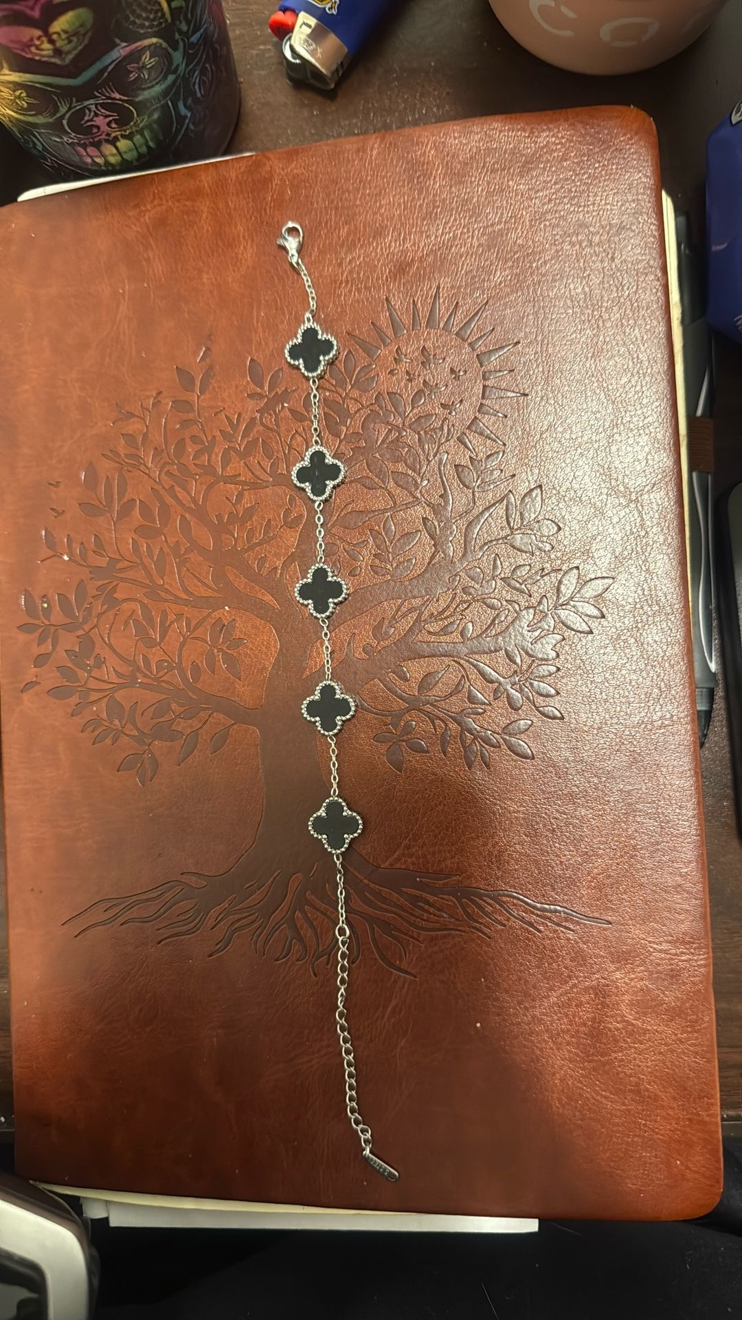 8” Adjustable To 9” Sterling Silver With Black Onyx Clovers