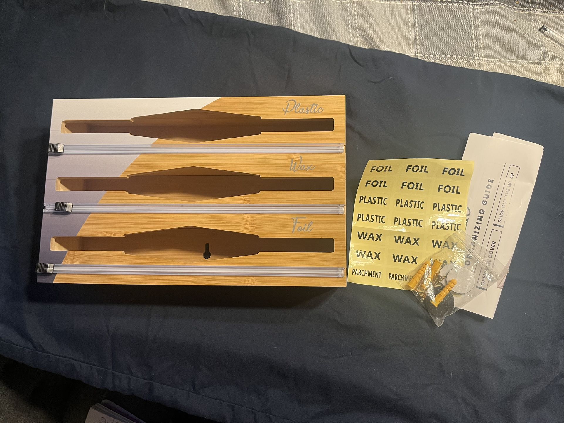 Bamboo Foil, Wax, And Plastic Organizer With Cutter. Brand New! Check Out All Pics!