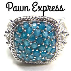 Sterling Silver Blue Stone Cluster Ring 