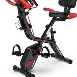 Folding Exercise Bike, Foldable Fitness Stationary Bike Machine, Upright Indoor Cycling Bike, Magnetic X-Bike with 8-Level Adjustable Resistance, Bott