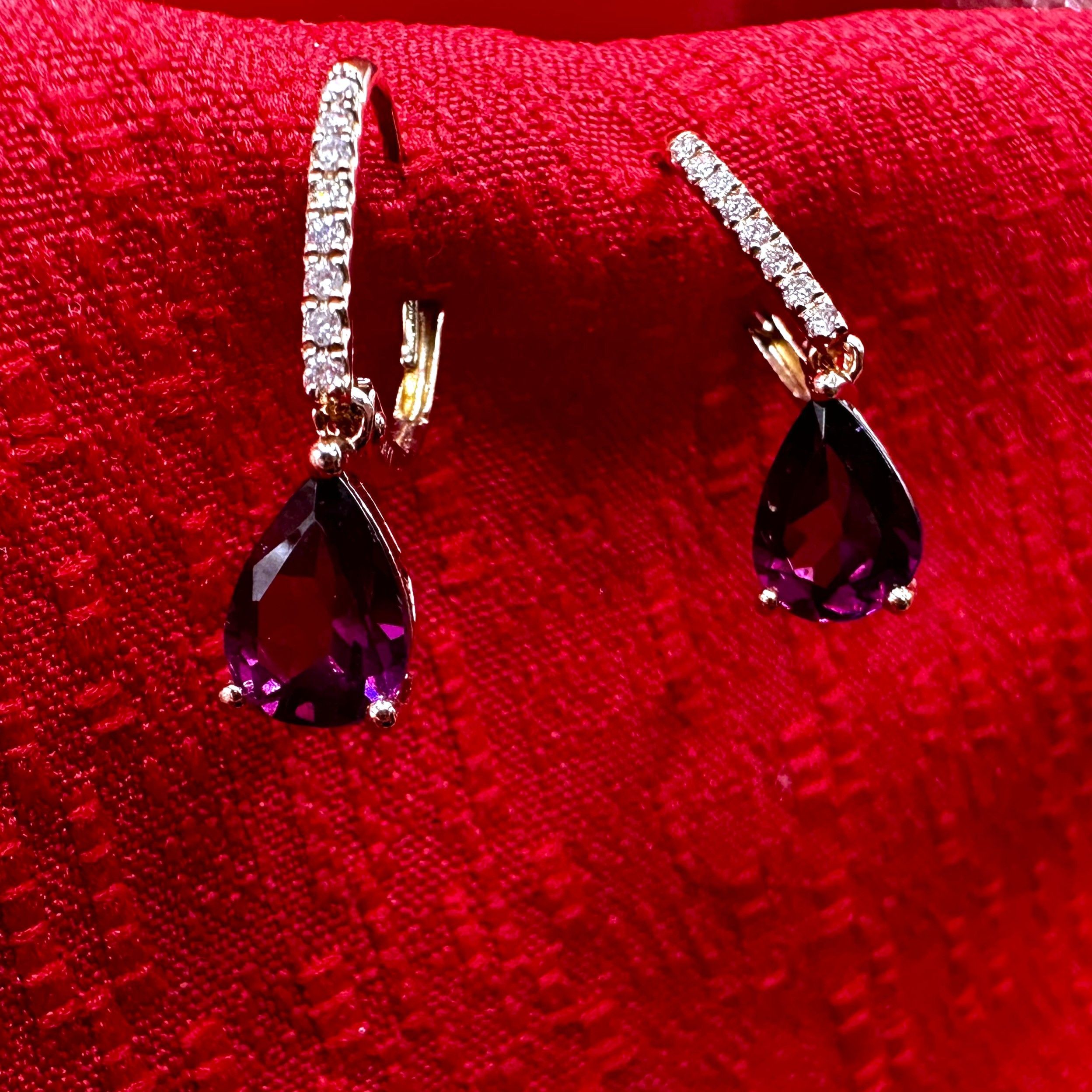 10K Yellow Gold Garnet & Diamond Accent Drop Earrings 