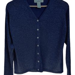 NWOT Kevo 80%Silk 20%Lurex Blue Sparkle Cardigan Sweater Size Small 
