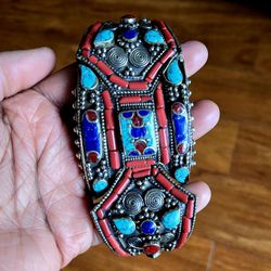 Silver Tibetan Lapis Turquoise Cuff Bracelet 