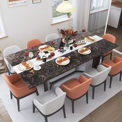71 Inch Dining Table for 6 People,Modern Black Rectangular Kitchen Table W/Waterproof Wood Tabletop,Farmhouse Long Dining Room Tables W/Adjustable Leg