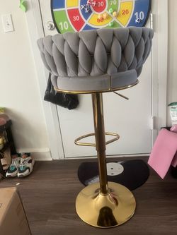 Gray Velvet Adjustable Bar Stool Gold Base