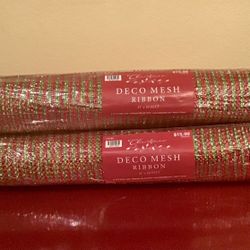 NEW! 2 Rolls Deco Mesh Christmas Ribbon