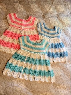 Toddler hand made knit dresses  size 12 months 18 months 24 months $25 each
