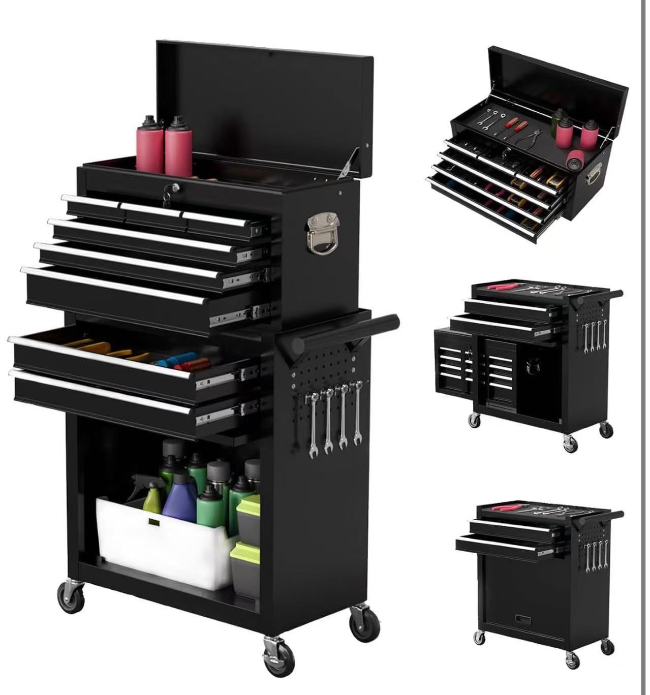 【2023Latest Upgrade】Monday Mall Rolling Tool Chest Tool Box, 8-Drawer Large Capacity Detachable Tool Box with 4 wheels, 2 in 1 Large Tool Cabinet Tool