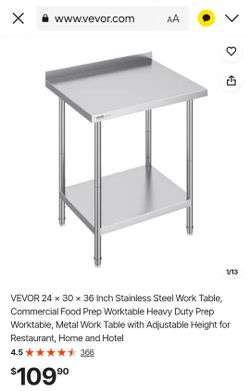 VEVOR Stainless Steel Commercial Prep Work Table