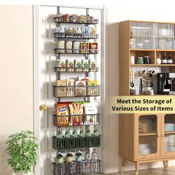 Moforoco Over the Door Pantry Organizer, Pantry Door Organizer Shelves, Kitchen Organizers and Storage, Wall Hanging Basket, Spice Rack for Condiments