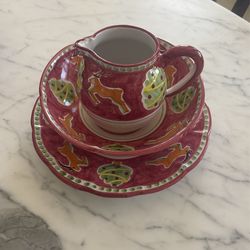 Solimene Vietri Christmas Pitcher, Bowl, Plate