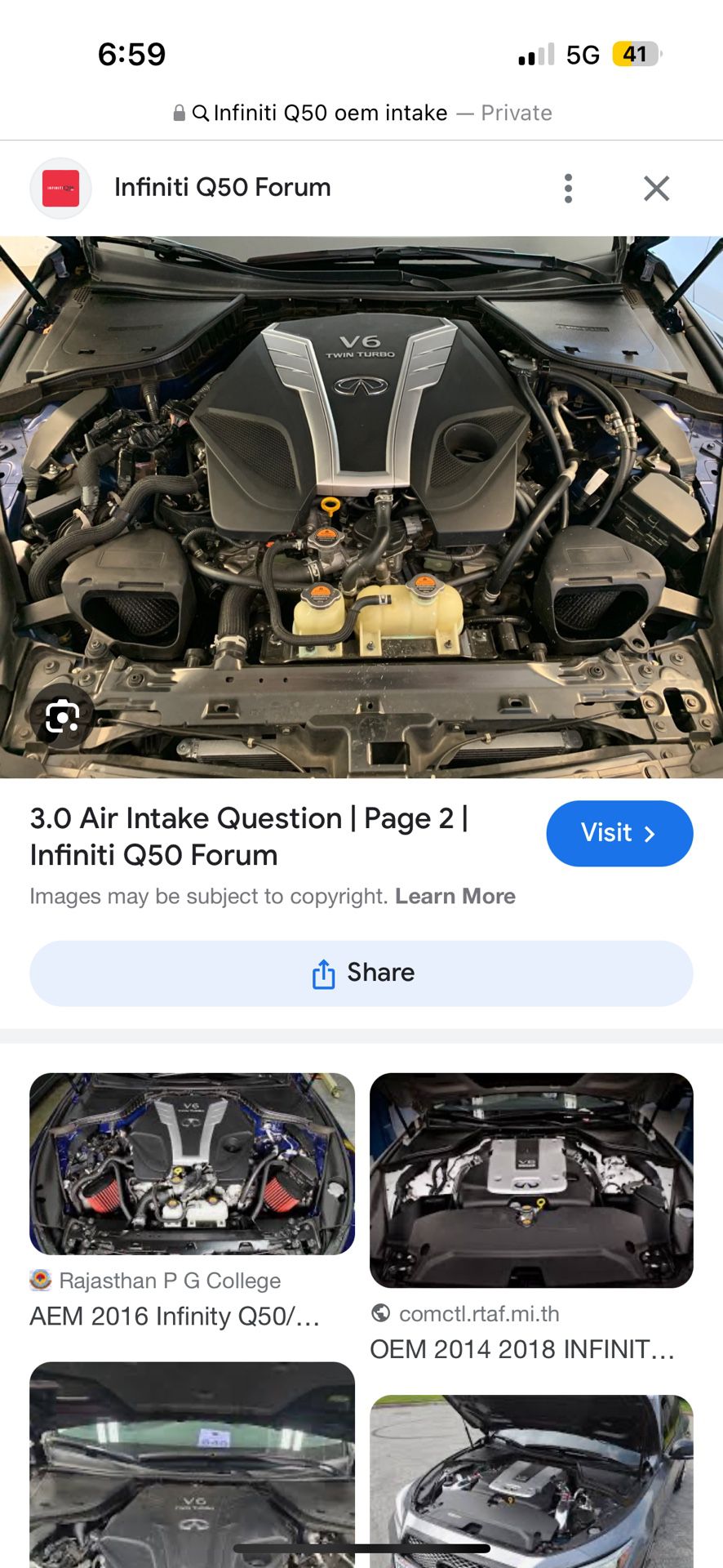 2018 Infiniti Q50 Intake 