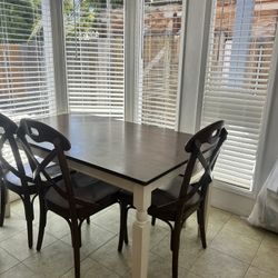 Wood table with 3 chairs and bench seat 